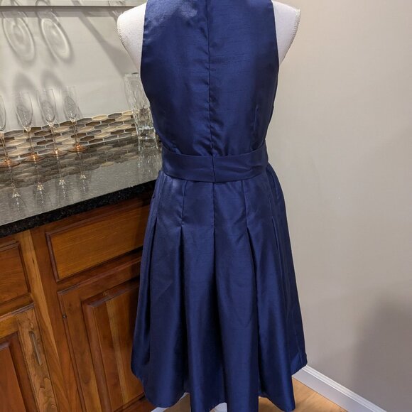 Evan Picone Belted Faux Wrap Dress Womens Size 6 Royal Blue Navy Cocktail Midi - Picture 5 of 5